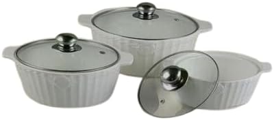 3 PIECE CERAMIC CASSEROLE DISH SET WITH LIDS – NESTING OVEN SAFE BAKEWARE SET