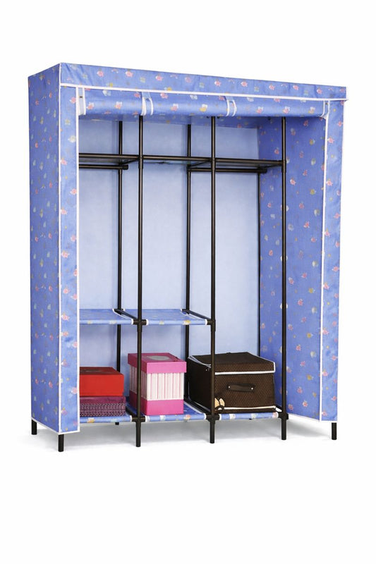 Portable Fabric Wardrobe Closet with Zip Cover, Hanging Rail & Shelves – Dustproof Clothes Storage Organizer