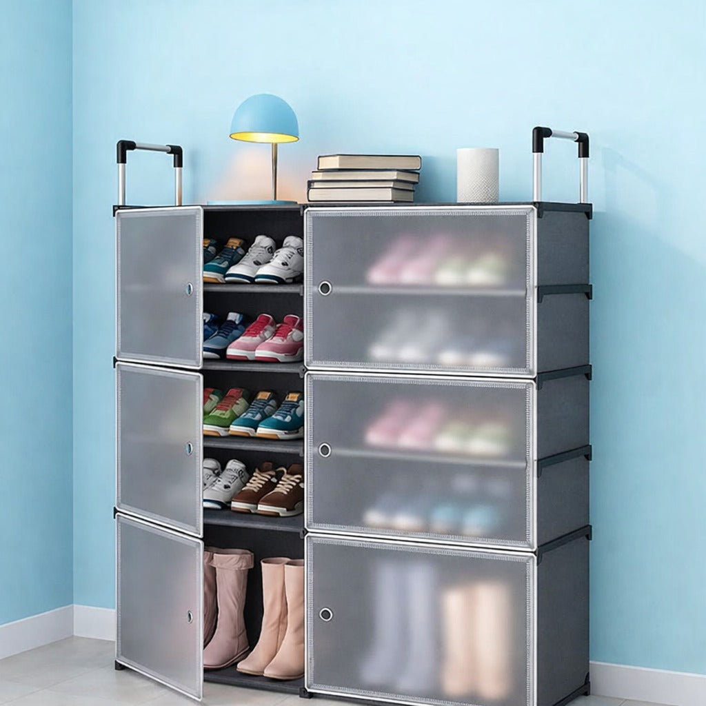 MODULAR FOLDABLE SHOE STORAGE CABINET WITH TRANSLUCENT DOORS