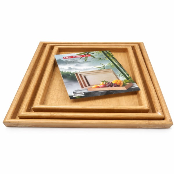 3 PIECE WOODEN SERVING TRAY SET – NESTING RECTANGULAR BAMBOO TRAYS FOR SERVING & DECOR