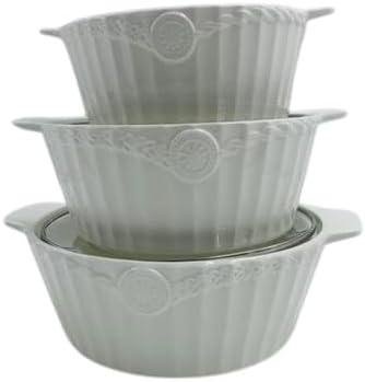 3 PIECE CERAMIC CASSEROLE DISH SET WITH LIDS – NESTING OVEN SAFE BAKEWARE SET