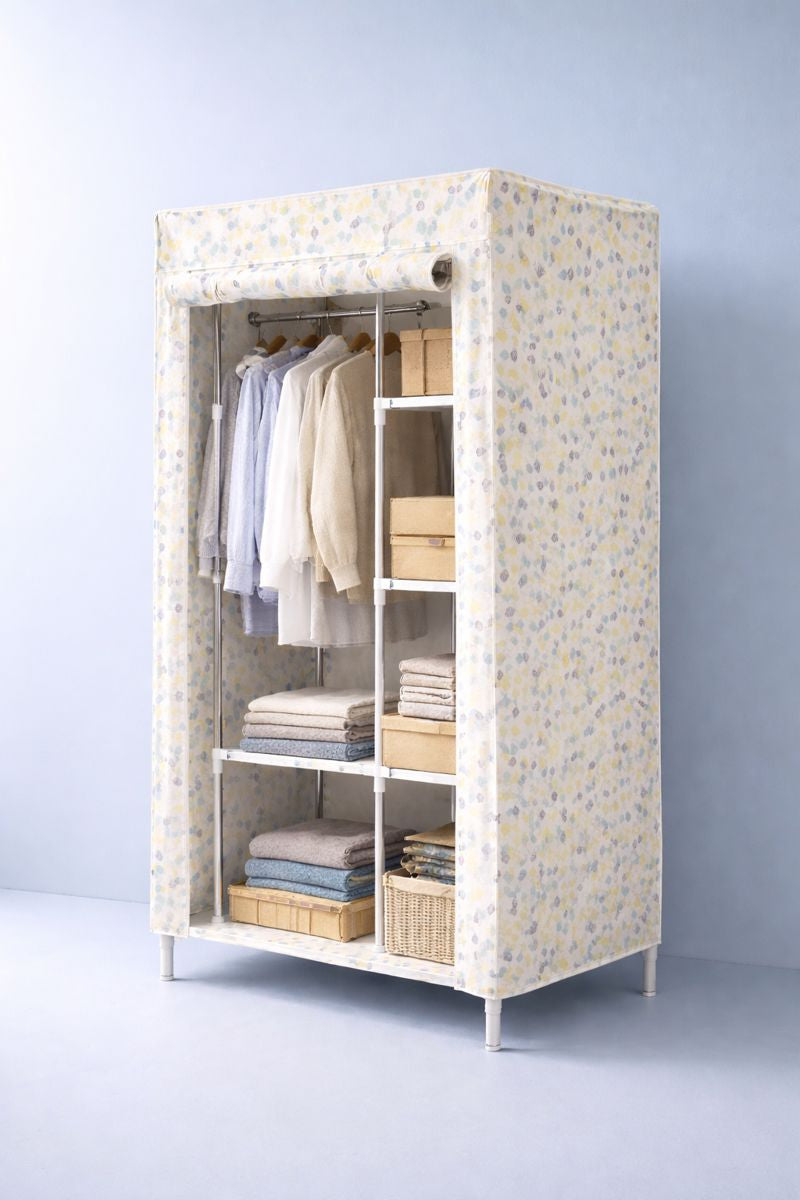 PORTABLE FABRIC WARDROBE WITH COVER  Description: