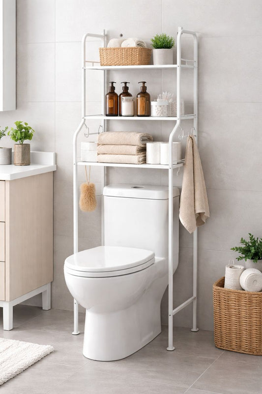 OVER-THE-TOILET BATHROOM STORAGE SHELF RACK