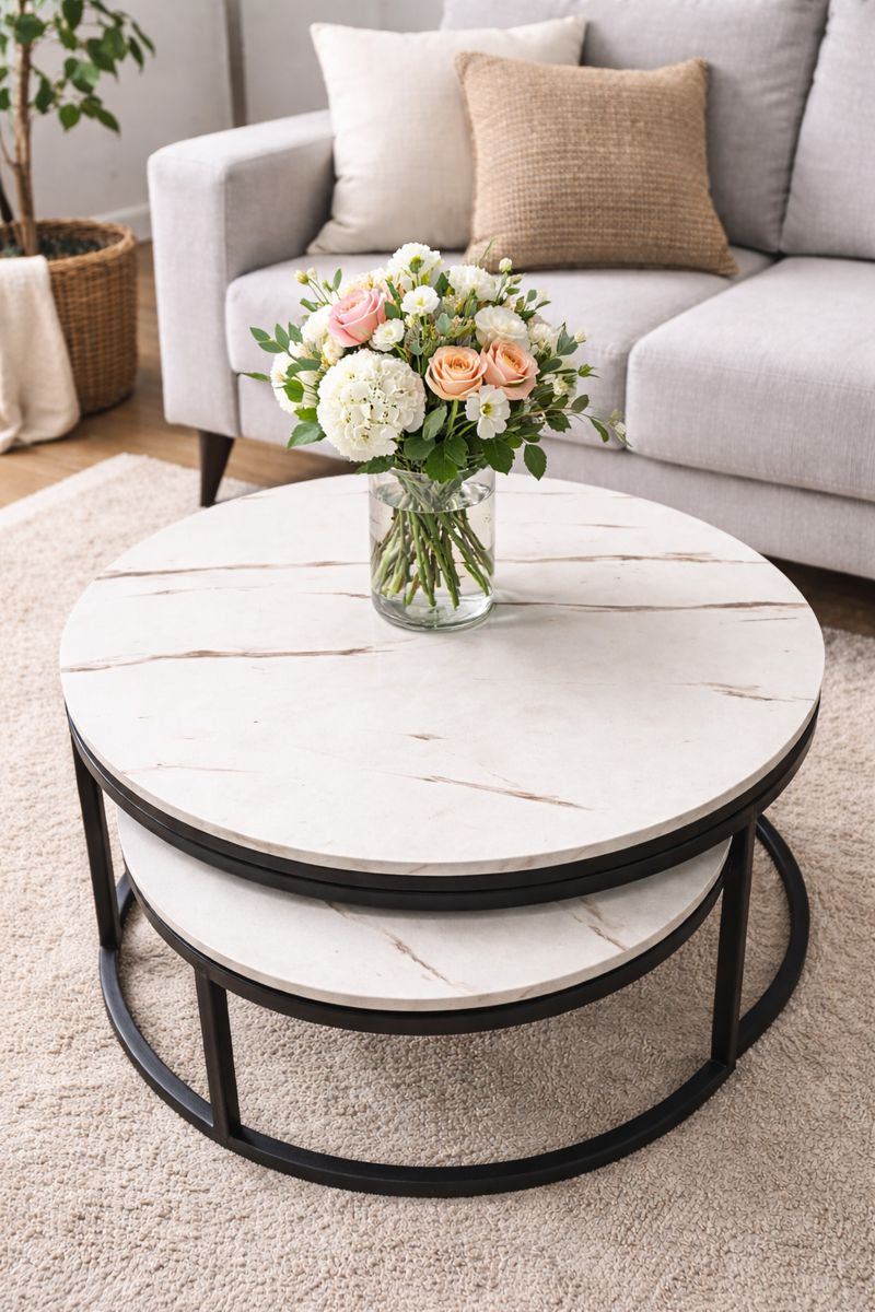MODERN ROUND MARBLE COFFEE TABLE SET