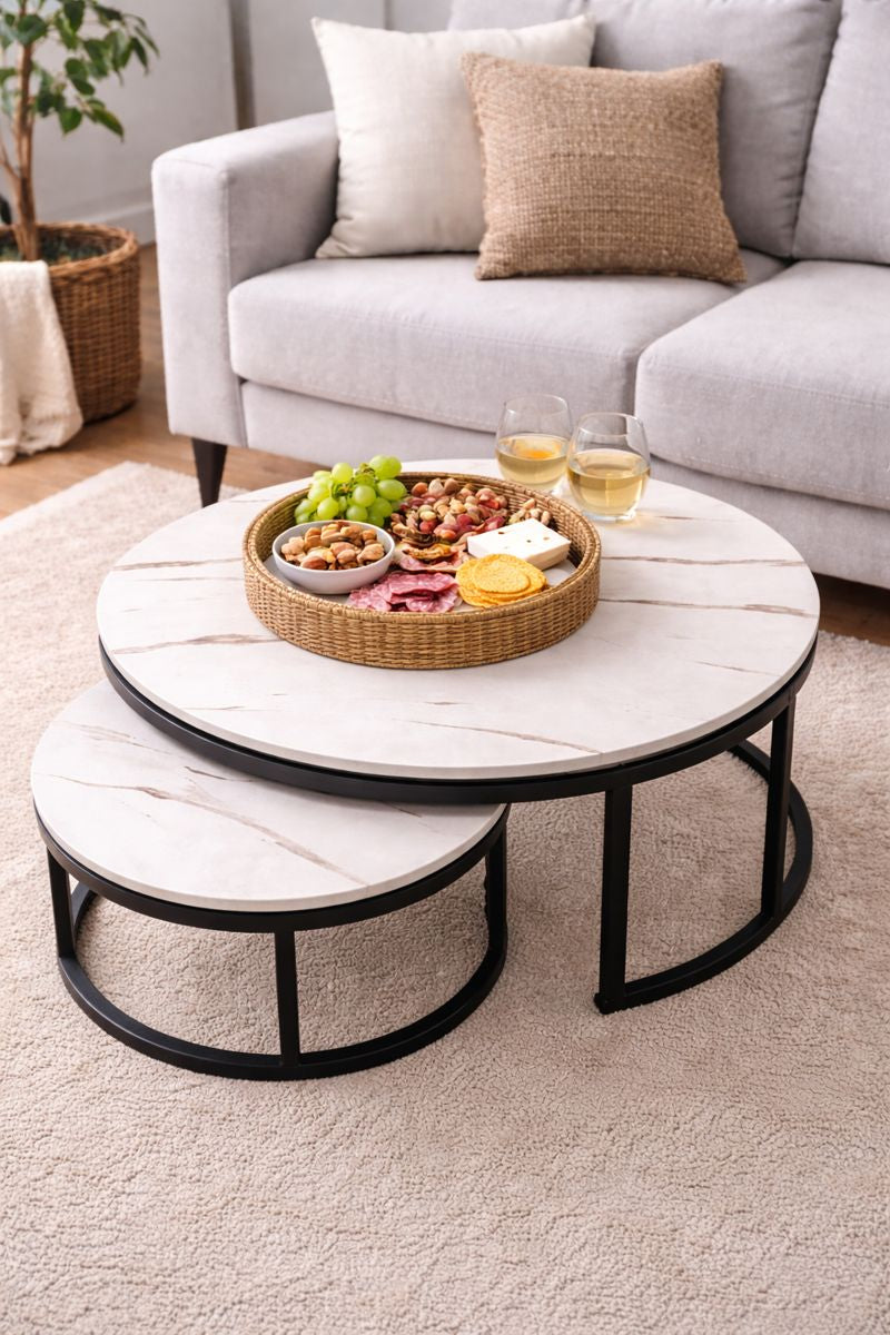 MODERN ROUND MARBLE COFFEE TABLE SET