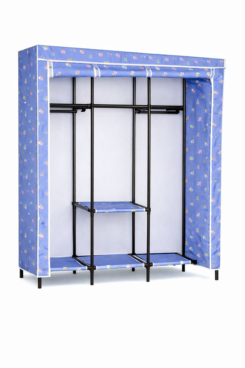 Portable Fabric Wardrobe Closet with Zip Cover, Hanging Rail & Shelves – Dustproof Clothes Storage Organizer