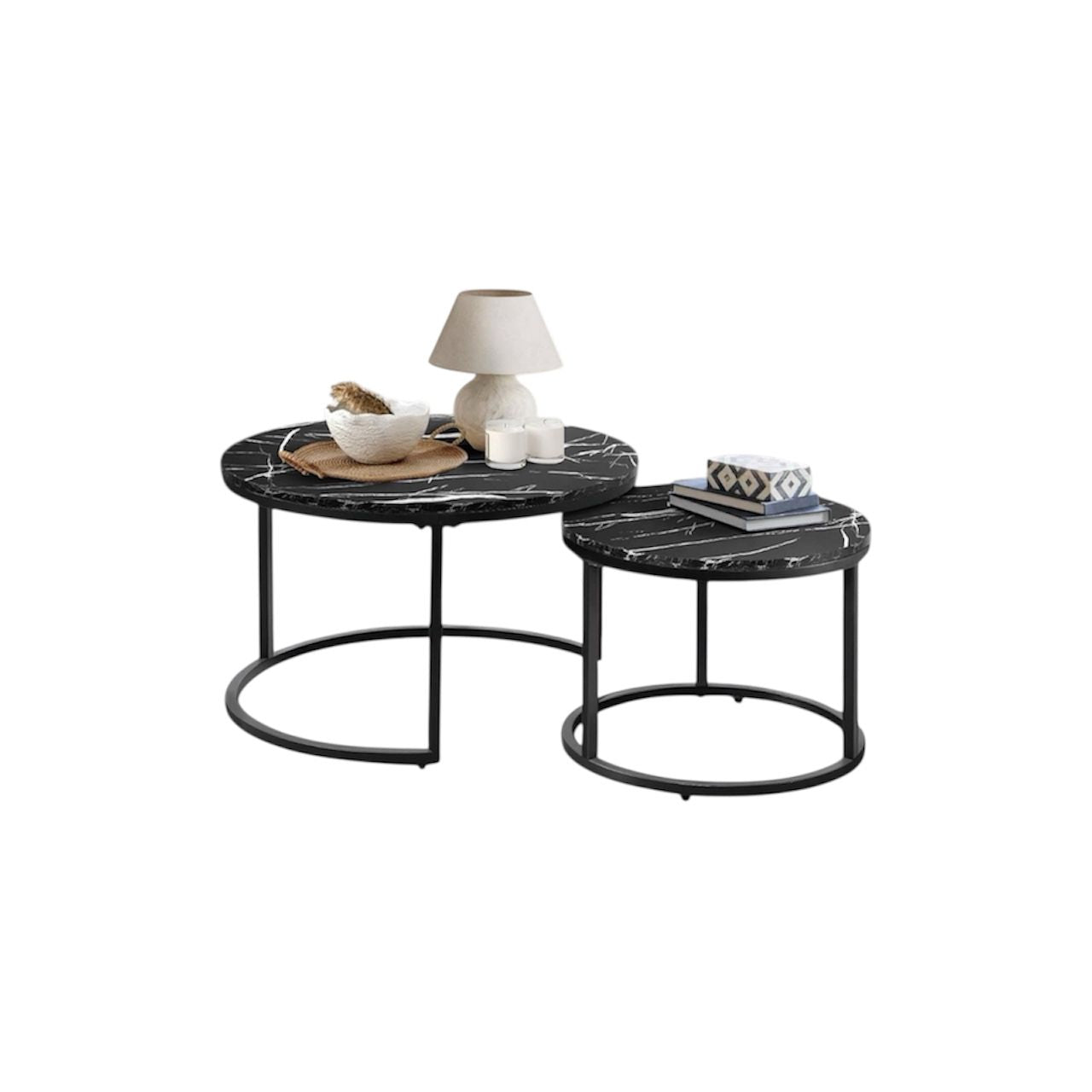 Black Marble Nesting Coffee Tables – Set of 2