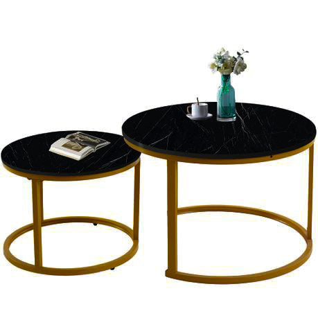 LUXURY BLACK MARBLE NESTING COFFEE TABLE SET WITH GOLD METAL FRAME