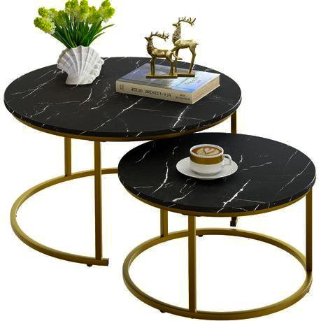 LUXURY BLACK MARBLE NESTING COFFEE TABLE SET WITH GOLD METAL FRAME