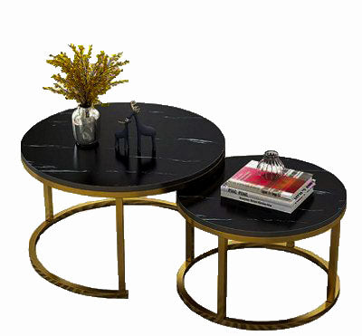 LUXURY BLACK MARBLE NESTING COFFEE TABLE SET WITH GOLD METAL FRAME