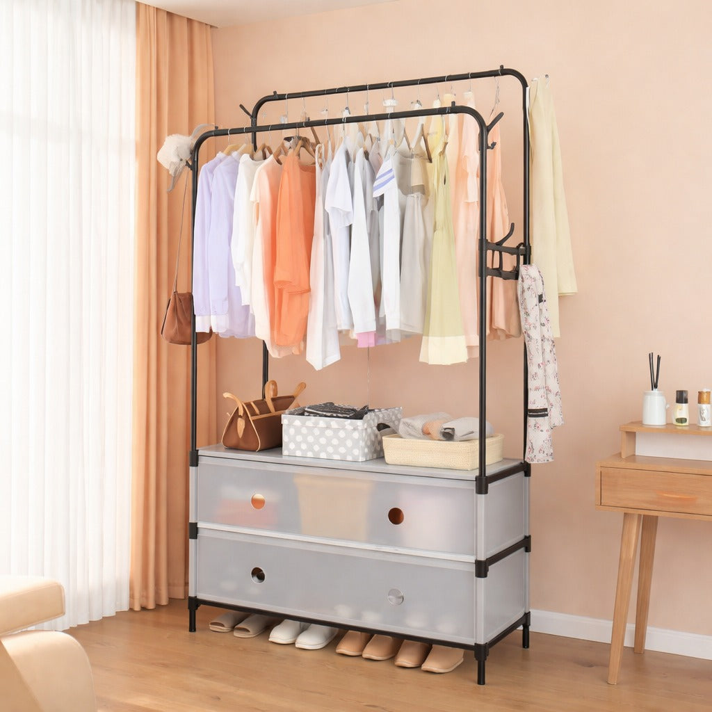 MINIMALIST CLOTHING RACK ORGANIZER WITH SOFT PASTEL AESTHETIC