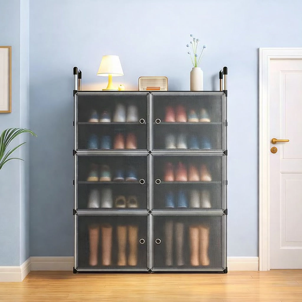MODULAR FOLDABLE SHOE STORAGE CABINET WITH TRANSLUCENT DOORS