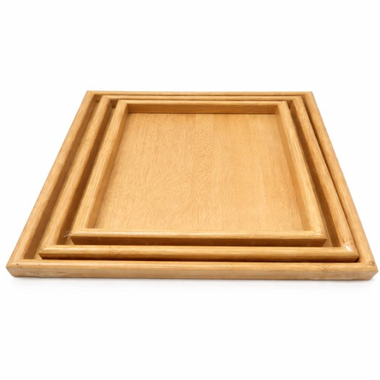 3 PIECE WOODEN SERVING TRAY SET – NESTING RECTANGULAR BAMBOO TRAYS FOR SERVING & DECOR