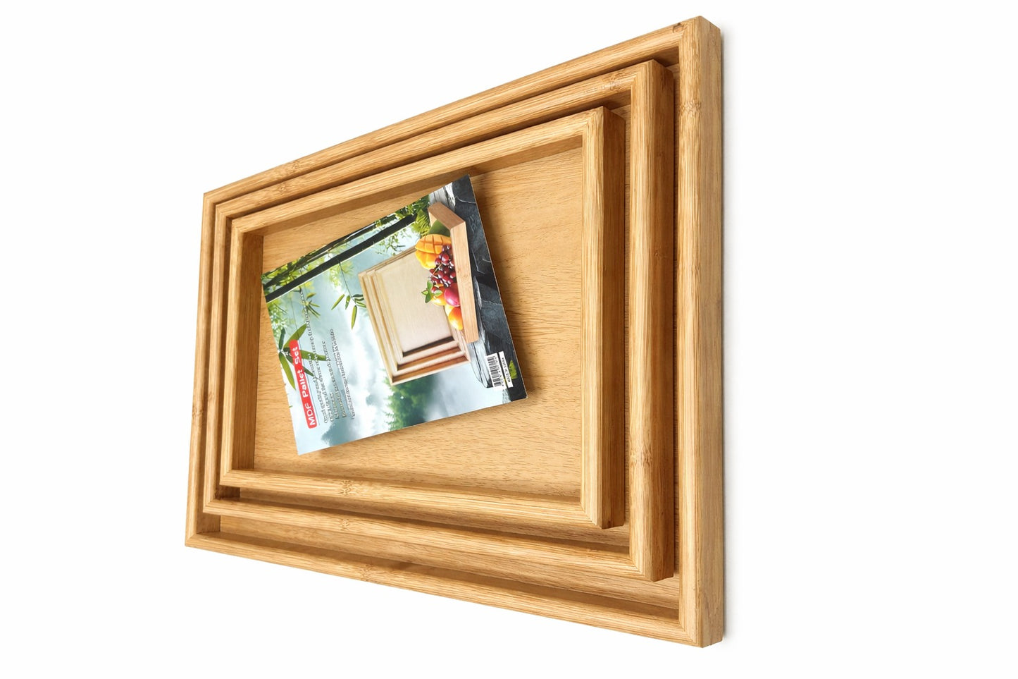 3 PIECE WOODEN SERVING TRAY SET – NESTING RECTANGULAR BAMBOO TRAYS FOR SERVING & DECOR