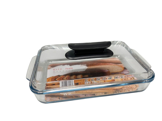 RECTANGULAR TEMPERED GLASS CASSEROLE DISH WITH LID