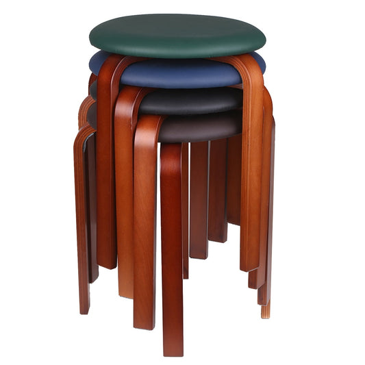 STACKABLE WOODEN PADDED STOOL SET WITH SPACE-SAVING DESIGN
