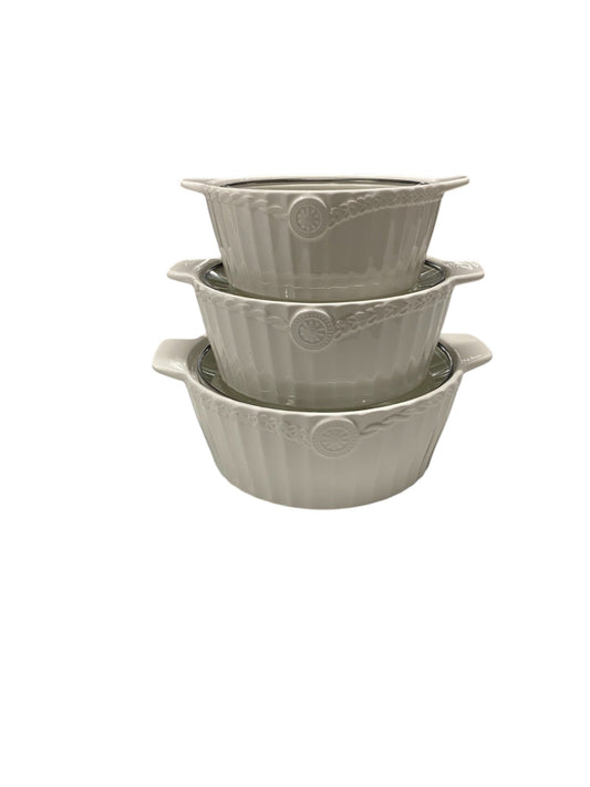 3 PIECE CERAMIC CASSEROLE DISH SET WITH LIDS – NESTING OVEN SAFE BAKEWARE SET