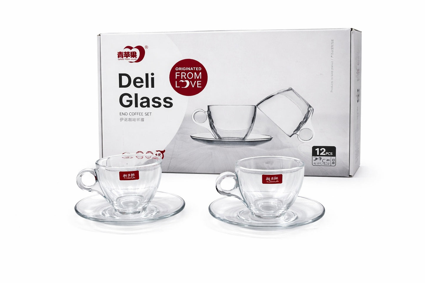 Deli Glass Coffee Cup & Saucer Set – 12 Pieces Transparent Tea & Coffee Serving Set