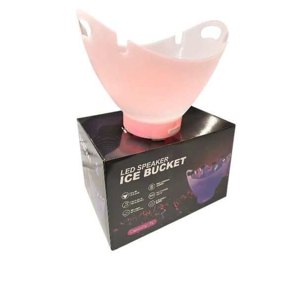 LED ICE BUCKET WITH BLUETOOTH SPEAKER & WINE GLASS HOLDERS – RECHARGEABLE COLOUR-CHANGING PARTY COOLER