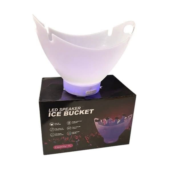 LED ICE BUCKET WITH BLUETOOTH SPEAKER & WINE GLASS HOLDERS – RECHARGEABLE COLOUR-CHANGING PARTY COOLER