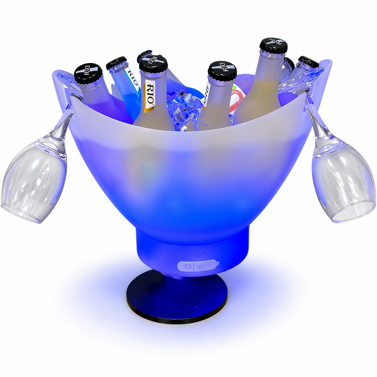 LED ICE BUCKET WITH BLUETOOTH SPEAKER & WINE GLASS HOLDERS – RECHARGEABLE COLOUR-CHANGING PARTY COOLER