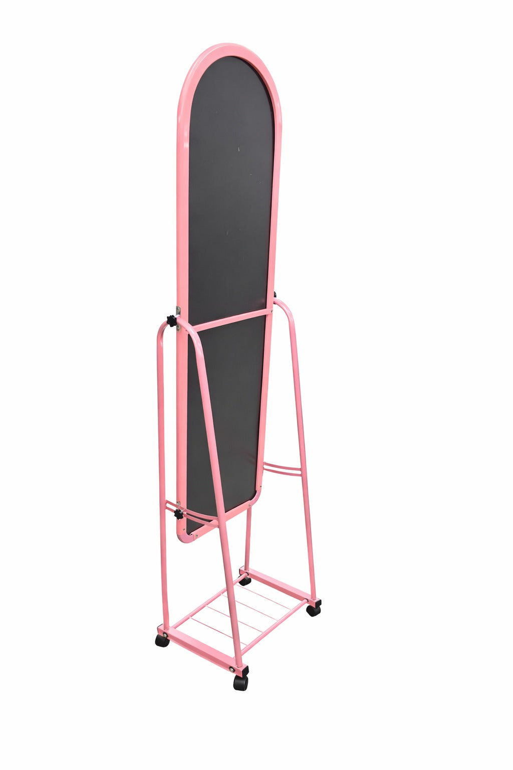 Pink Full-Length Standing Mirror with Wheels – Adjustable Floor Dressing Mirror with Storage Rack
