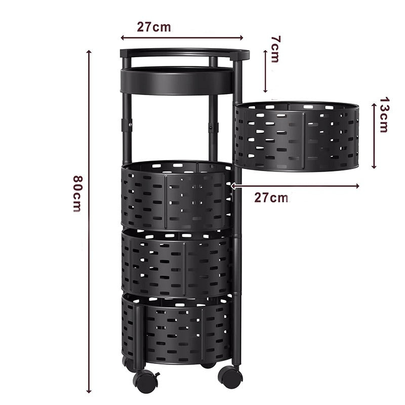 5-Tier Metal Rolling Storage Basket Rack – Multi-Layer Organizer with Wheels (Black)