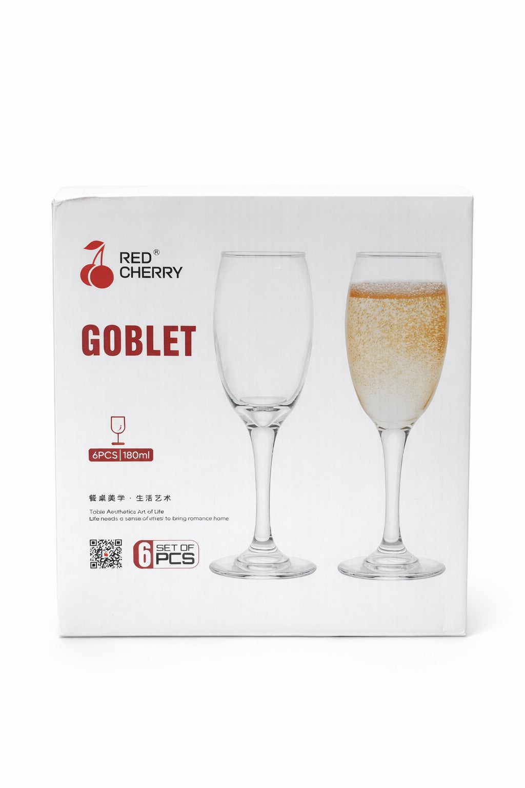 Red Cherry Gold Goblet Glass Set – 6 Pieces (180 ml) Elegant Champagne & Beverage Glasses