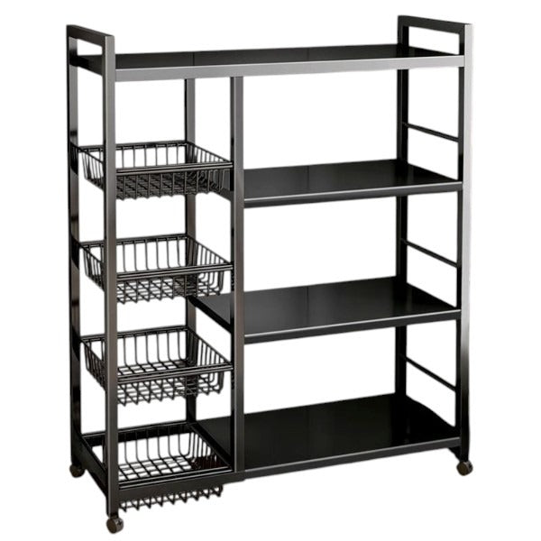 Rolling Kitchen Storage Rack with Wire Baskets and Multi-Tier Shelves – Mobile Utility Organizer Cart