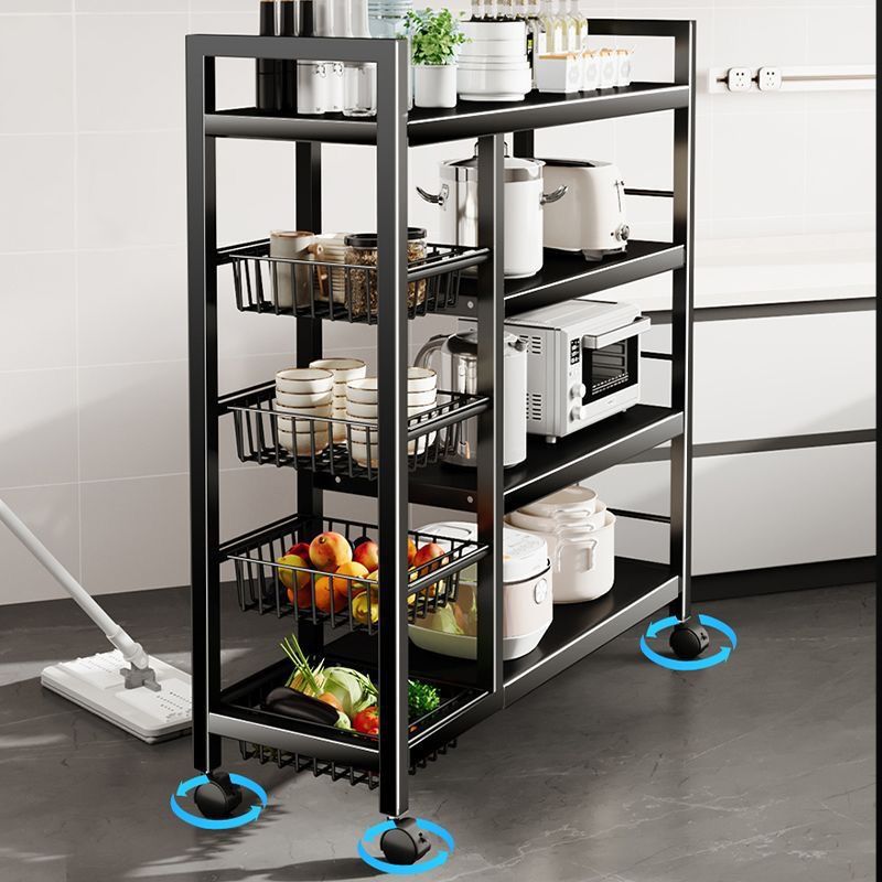 Rolling Kitchen Storage Rack with Wire Baskets and Multi-Tier Shelves – Mobile Utility Organizer Cart