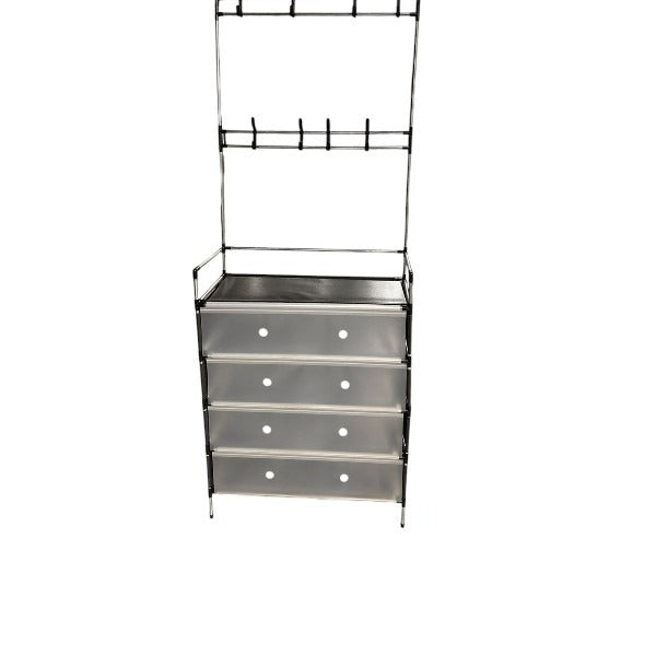 Multi-Functional Hall Tree Coat Rack with Hooks, Shelf & Fabric Drawers