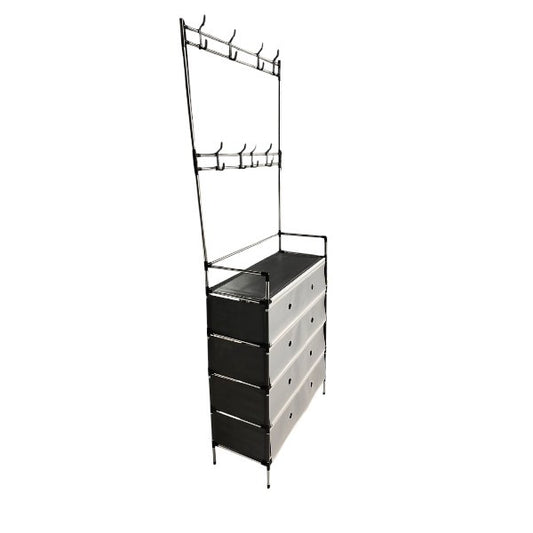Multi-Functional Hall Tree Coat Rack with Hooks, Shelf & Fabric Drawers