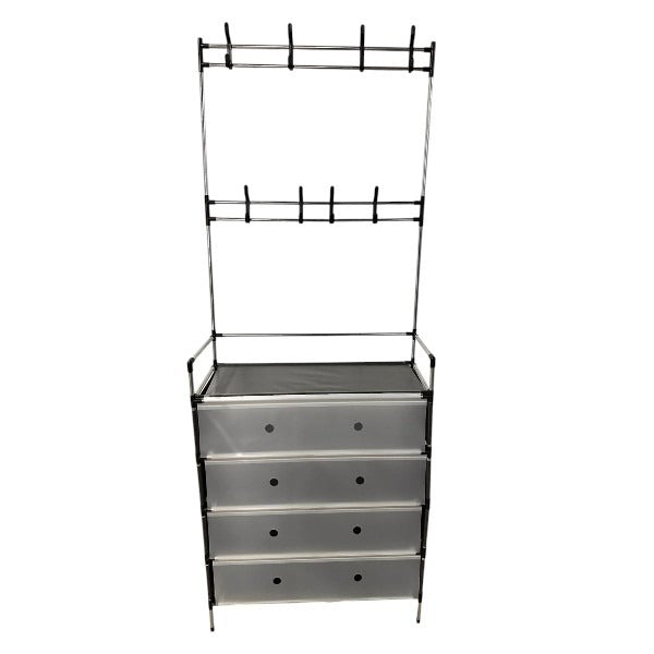 Multi-Functional Hall Tree Coat Rack with Hooks, Shelf & Fabric Drawers